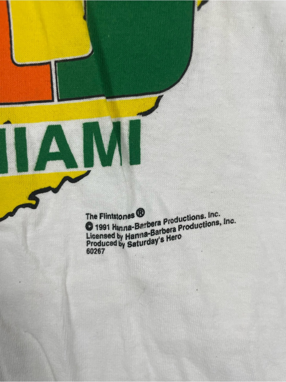 Vintage Fred Flintstone Miami Hurricanes College Football USA Made T shirt Sz L - Picture 9 of 13